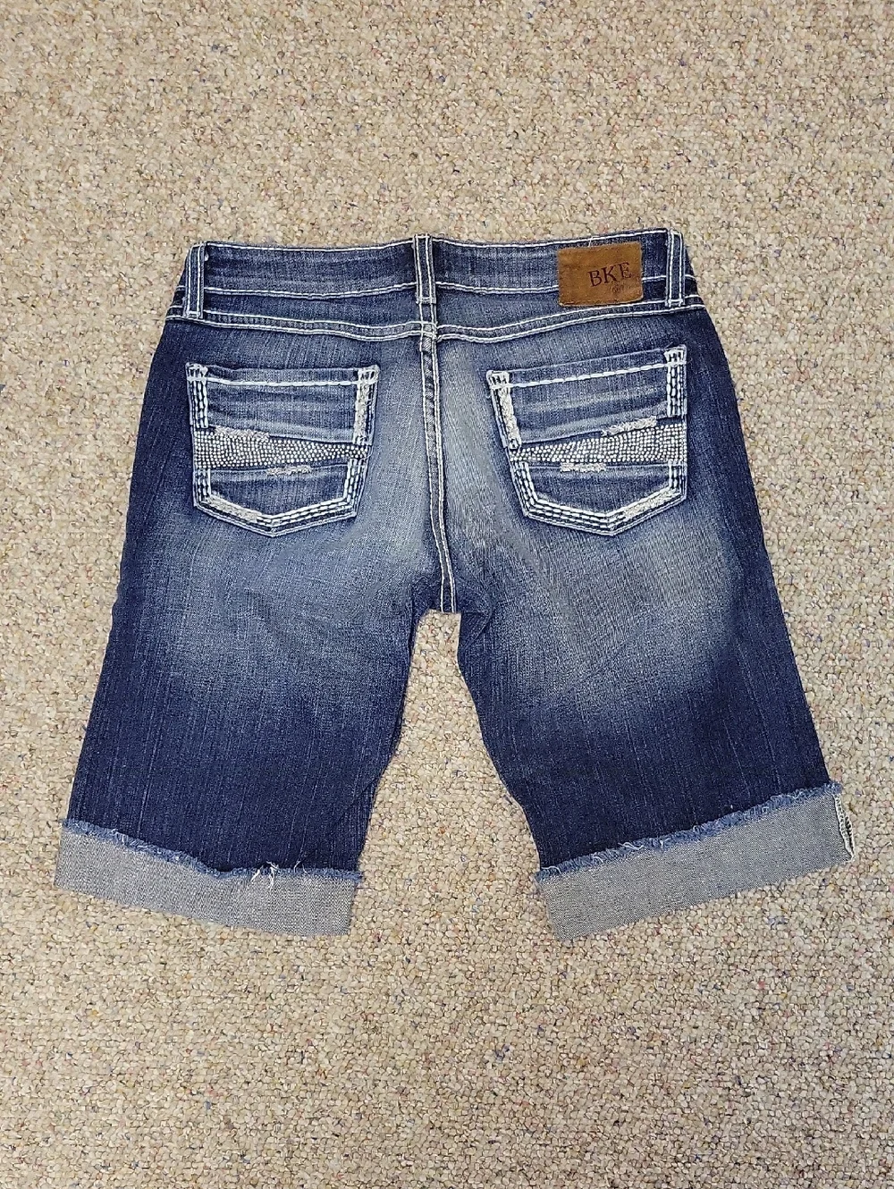 BKE Women's Dark Blue Distressed Denim Shorts Sabrina Sz 26 Bling Summer Cut Off - Picture 1 of 6